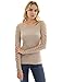 PattyBoutik Women Boatneck Lace Up Long Sleeve Ribbed Sweater (Tan Small)