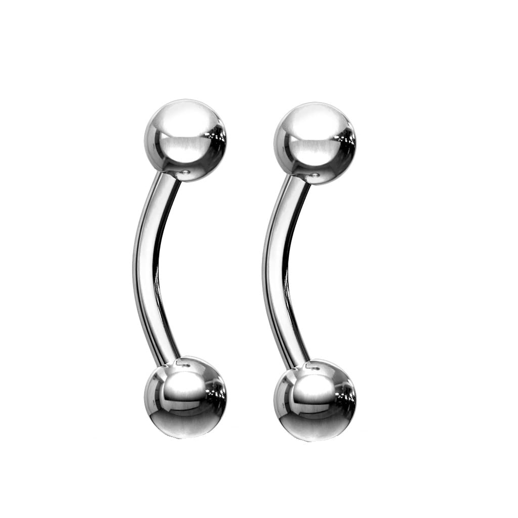 PiercedOff 316L Surgical Steel Curved Barbell with Externally Threaded Balls - Bar Thickness 18GA (1mm) / Bar Length 6mm Ball Sizes 3mm - Sold as a Pack of 2 Barbells