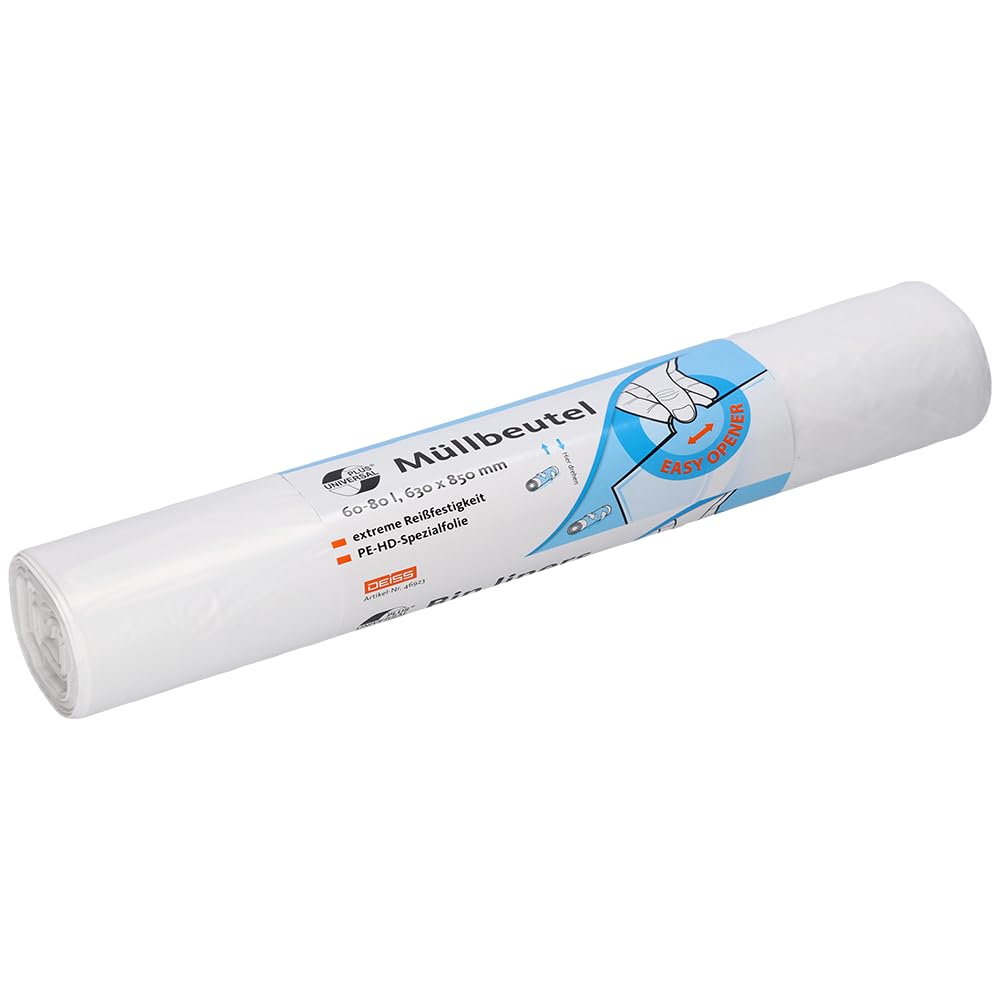 Deiss Universal 46923 Bin Liners for Wire Baskets, 630 mm x 850 mm x 0.01 mm – 50 per roll, White