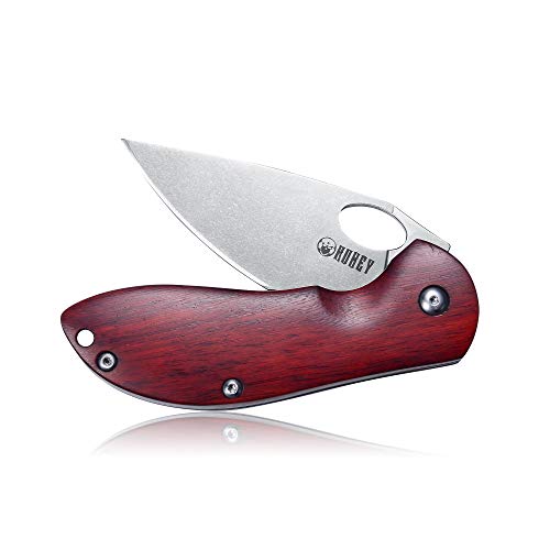 KUBEY Folding Knife, Small Pocket Knife with Wooden Handle, EDC Compact Knife with Razor Sharp Blade and Safety Liner Lock for Hunting Camping Hiking Tool (KU125-1) - Thumbnail 2