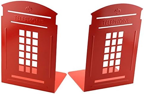 Metal Bookend, Kenube One Pair Vintage Fashion British Style London Telephone Booth Kiosk Thickening Iron Library School Office Home Study Metal Bookends Fome Gift (Red)