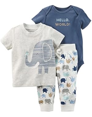 Baby Boy 3-Piece Elephant Babysoft Bodysuit Pant Set