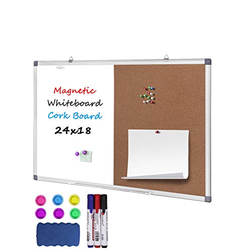image for WEYOUNG White Board & Bulletin Cork Board Combination 24 x 18 Bulletin