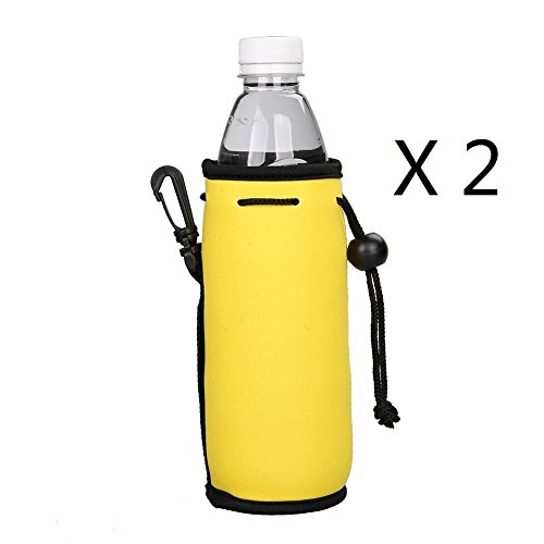 E - Living 500ML (16.9 OZ) Collapsible Neoprene Water Bottle Drawstring Cooler / Coolie / Cover / Insulator / Holder / Huggie / Sleeve - 2 Pack (13 Colors) (Yellow)