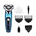 SURKER Electric Shaver Rotary Shaver Wet and Dry 3 in 1 With Nose Trimmer and Sidebums Razor Waterproof Black Blue