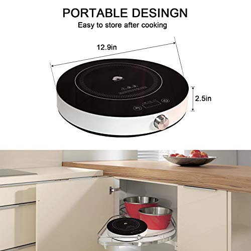 Easepot Portable Induction Cooktop, 1800W Hot Pot Countertop Burner, Electric Stove Range Cooktop Touch Sensor Control with Rotary Switch，Round