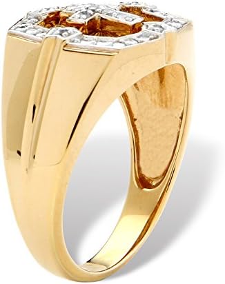 Men's Round White Diamond 14k Gold-Plated Starburst Cross Halo Ring (.09 cttw)