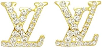 24K gold plated white LV with crystal diamond stud earrings