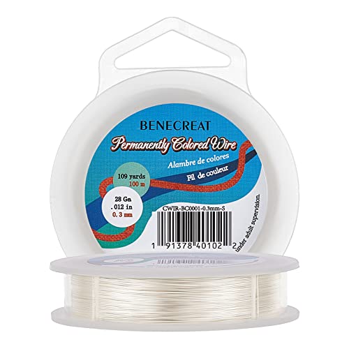 BENECREAT 28 Gauge Silver Copper Wire 328 Feet Jewelry Craft Wire Tarnish Resistant Coil Material for Crafts, Beading Jewelry Making, Gardening