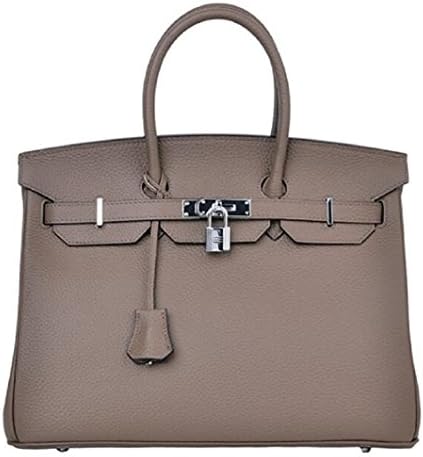 Decahome Women's Classic Genuine Leather Padlock Handbags With Silver Hardware