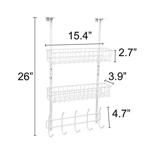 Wittywares Over The Door Hook Hanger Three Tiers with 10 Hooks and Mesh Basket Adjustable Storage Rack Wall Hook for Coats Hats Robes Towels