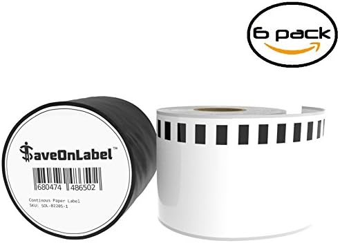 SaveOnLabel Brother DK-2205 Compatible Continuous Paper Labels, BPA Free, Strong Adhesive, Resistant To Scratches and Smudges, Compatible with QL-500/550/570/580/650/1050/1050/1060 and More, 6 Rolls