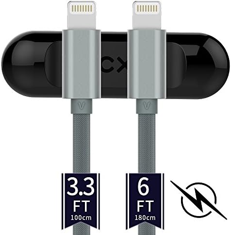 VICXXO Lighting cable iPhone 8 cable 3ft 6ft USB Cable Cord Charger Nylon Braided Magnetic Binder Compatible with iPhone X iPhone 8 8 Plus 7 7 Plus 6 6s 6 plus 6s plus Pad and more (Gray)