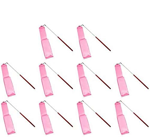 HOMEBT 2M Pieces Dance Ribbons Streamers Rhythmic Gymnastics Ribbon Wands for Kids Artistic Dancing, Baton Twirling Pink 10PCS