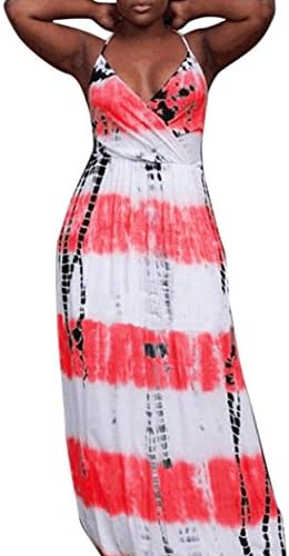 Clearance OVERMAL Women's Sleeveless Maxi Dress Backless Deep V Neck Loose Long Dress (S, Pink)