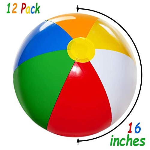 image for 4E's Novelty Inflatable Beach Balls Pack of 12 Bulk Large 16-inch, Sum