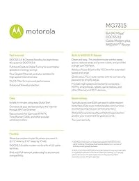 Motorola puerta de enlace de cablemódem de 8 x 4 + N450 GigE router Wi Fi con mayor potencia, modelo MG7315, de 343 mbps DOCSIS 3.0. Certificado por Comc.