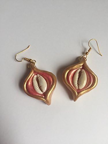Cowrie Shell and Polymer Clay Yoni Drop Earrings