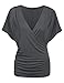 Zeagoo Women's V Neck Short Sleeve Wrap Front Side Shirring Blouse Top (X-Large, Grey)