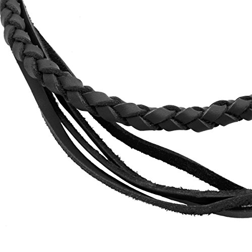 Uniqsum Braided Genuine leather wallet chain Cross charm Swivel Trigger snap Biker Punk Key chain (Cross Black)