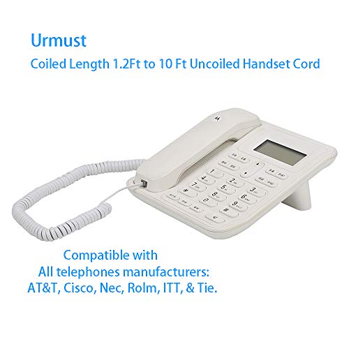 Urmust 2 Pack Black Coiled Telephone Handset Cord 10 Ft Uncoiled / 3 ft Coiled Landline Telephone Accessory (White) - Thumbnail 5