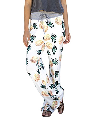 Assivia Womens Wide Leg High Waist Yoga Pants Casual Printed Drawstring Trousers (M, Pineapple)