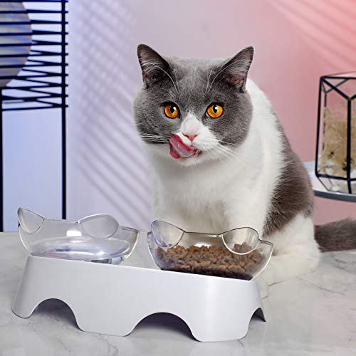 MILIFUN Cat Bowls, Cat Food Bowls Elevated, Double Kitty Bowls with 15°Tilted Raised Cat Dishes, Pet Feeding Bowl for… - Image 5