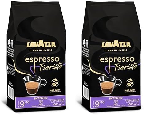 Lavazza, Espresso Barista Intenso, ganze Arabica und Robusta Kaffeebohnen, mit Kakao- und Holzaromen, für einen intensiven Kaffee, Intensität 9/10, mittlere Röstung, 1 kg Packung (Packung mit 2)