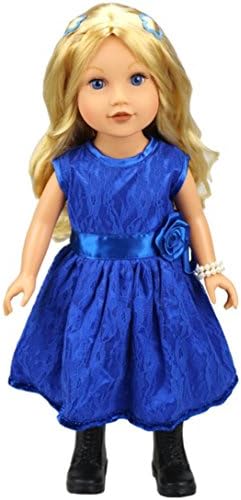 18 inches American Girl Doll Clothes - Woshishei Fashion Handmade Elegant Silky Satin Organza Full Dress Evening Gown (Royal Blue )