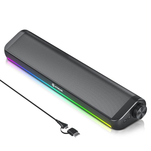 GTIMLMC Tylubio Computer Speakers for Desktop, HiFi Stereo PC Soundbar with Dynamic RGB Lighting, USB & Type-C Plug&Play, Volume Control Knob, Wired Speakers for Gaming, Laptop, Monitor, Office by GTIMLMC - Used condition - US$18.40