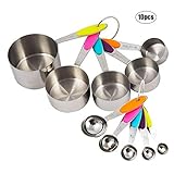 Measuring Cups and Spoons Set of 10, Stainless Steel Kitchen Cups and Spoons for Dry and Liquid Ingredients