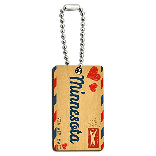 Air Mail Postcard Love for Minnesota Wood Wooden Rectangle Key Chain