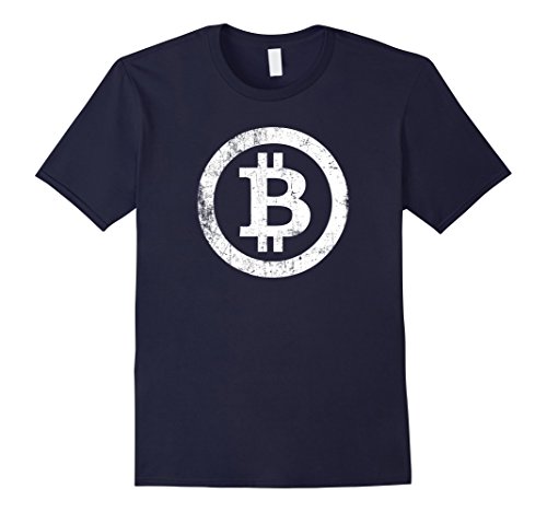 Mens Bitcoin - Distressed Bitcoins logo T-shirt XL Navy