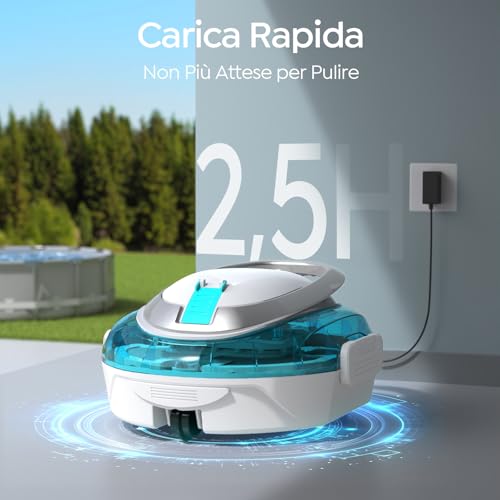 BRINBO S2 Robot Piscina, Aspirapolvere Senza Fili Ricaricabile, Doppia Filtrazione e Doppio Motore, 90min Funzionamento, 2,5H Ricarica Rapida, Parcheggio Automatico(Azul perlado Blanco)
