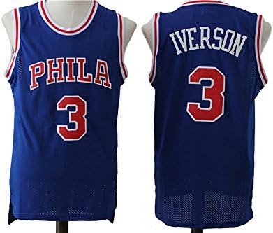 Mens Philadelphia 76ers #3 Allen Iverson Shirts Blue Classic Retro Jersey Size L