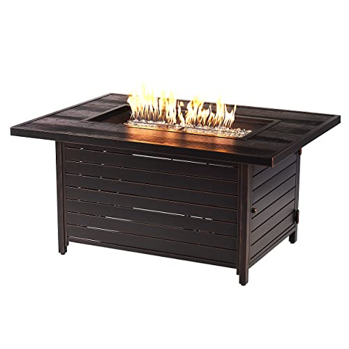 Oakland Living Rectangular 48 in. x 36 in. Aluminum Propane Fire Pit Table, Gla…