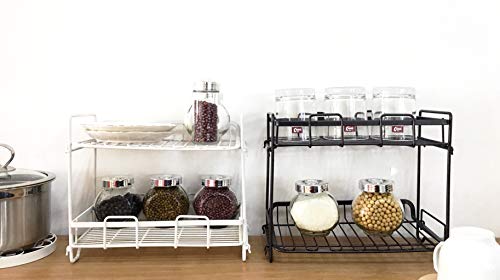 FanBell Reversible Spice Rack Organizer for Countertop 2 Tier Counter Shelf Standing Holder Storage Rack for Kitchen Cabinet Pantry Bathroom