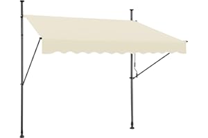 STEELAID Manual Retractable Awning – 118” Non-Screw Outdoor Sun Shade – Adjustable Pergola Shade Cover with UV Protection – 100% Polyester Made Outdoor Canopy – Ideal for Any Window or Door