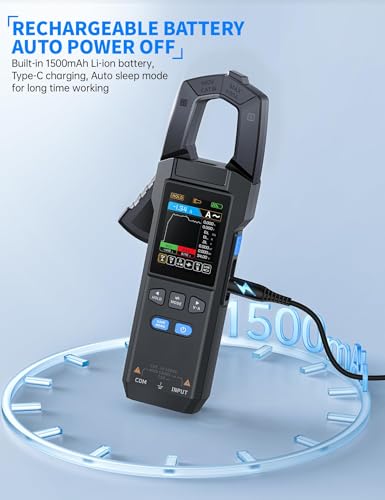 LBOYLOVE® DMC-100 Digital Clamp Meter Multimeter, 9999 Counts TRMS, 600A Curve Recording Rechargeable Amp Meter with AC/DC Voltage Current, Continuity, Capacitance, Diode Resistance Test, Temperature