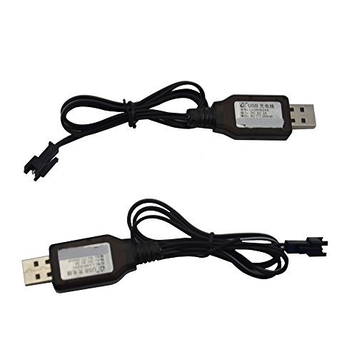 Blomiky 2 Pack 6V 250mA USB Charger Power Adapter Cable SM 2P for 6V 700mAh Ni-cd Battery 4WD Stunt Car Vehicle SM 2P USB 6V 2