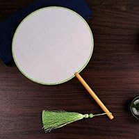Agordo Traditional Blank Chinese Court Style Round Fan with Wood Handle DIY Kits |Color - Green