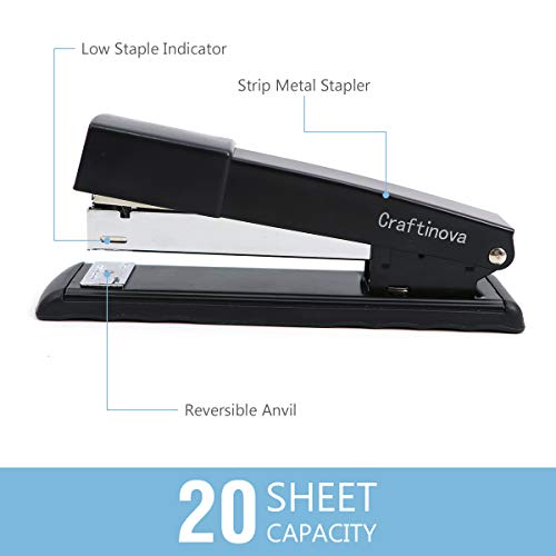 Craftinova Black Stapler for Home, Commercial Desktop Staplers, 20 Sheet Capacityï¼Œgive Away 2000 Staples and a Nail Puller,3 Pack