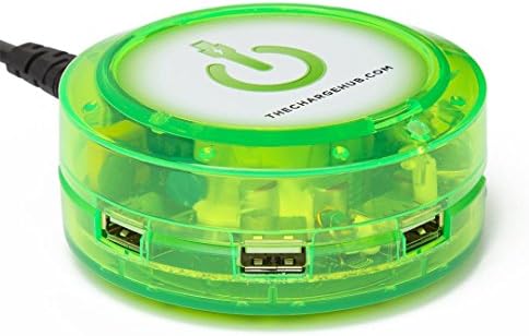 ChargeHub X5 - 5-Port USB Charger Desktop Charging Station 2.4A Per Port/25W - SmartSpeed Technology for iPhone X/8/7/6 Plus, iPad, Galaxy S9/S8/S7, Nexus, LG & Other Devices - Round (Edge Glow Green)