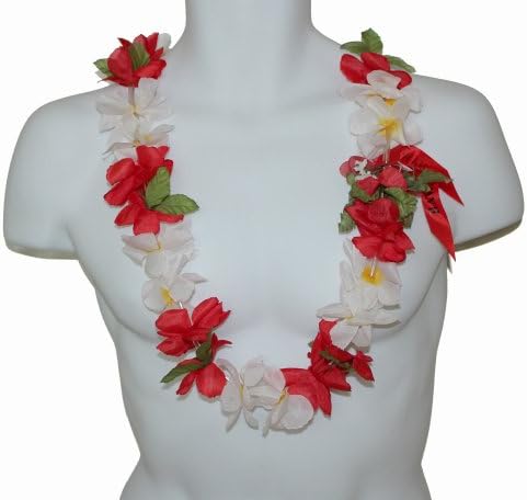 The White & Red Hawaii Artificial Flower Simple Leis