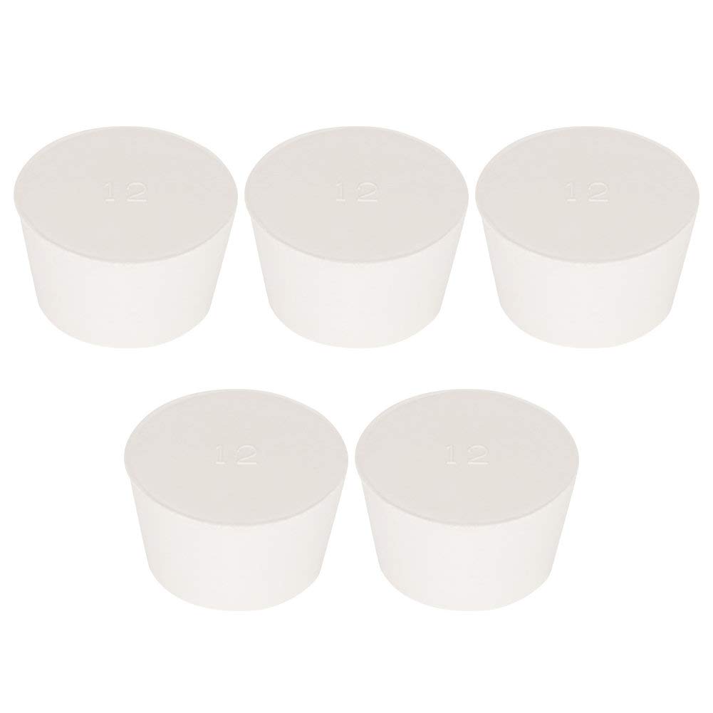 Labasics 5PK 12# Solid Rubber Stoppers - Size:51mm Bottle, 62mm Top, 36mm Length - White Tapered Lab Seal Rubber Stoppers