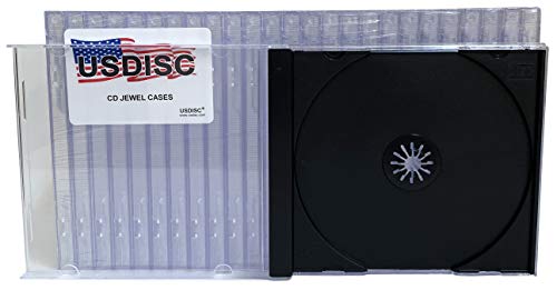 USDISC CD Jewel Cases Standard 10.4mm, Single 1 Disc, Black, Pack of 25
