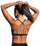 icyzone Padded Strappy Sports Bra Yoga Tops Activewear Workout Clothes Women (M, Army)
