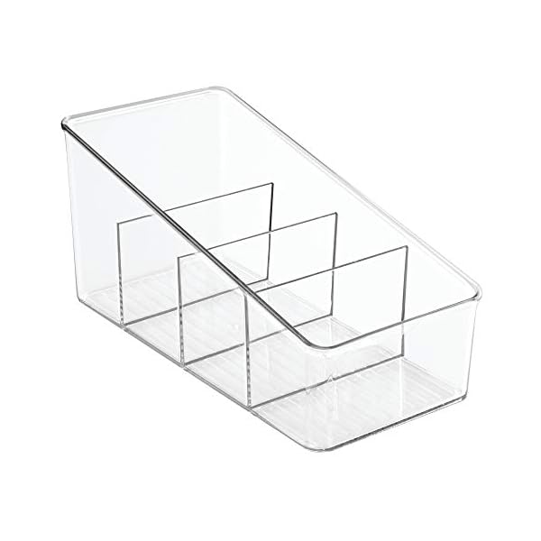 iDesign-59840-Storage-Box-with-4-Compartments-Large-Plastic-Spice-Rack-for-Kitchen-and-Pantry-Practical-Kitchen-Organiser-for-Spices-and-Condiments-Clear iDesign Divided Storage Container, Fridge Organiser, BPA-free Clear Drawer Organizer for Kitchen, Fridge and…