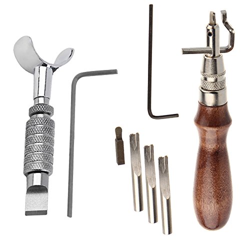 Gimiton 7 in 1 Leathercraft Stitching Groover Creasing Edge Beveler + Sturdy Leather Cutting Tool Deluxe Stainless Adjustable Swivel Knife (Leather Craft Tool/Swivel Knife) - Thumbnail 3