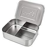LunchBots Trio II Stainless Steel Food Container - Three Section Design Perfect for Healthy Snacks, Sides, or Finger Foods On The Go - Eco-Friendly, Dishwasher Safe and BPA-Free - All Stainless